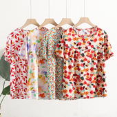 短袖 上衣妈妈装 棉绸半袖 中老年女t恤衫 老年人夏装 人造棉圆领套头