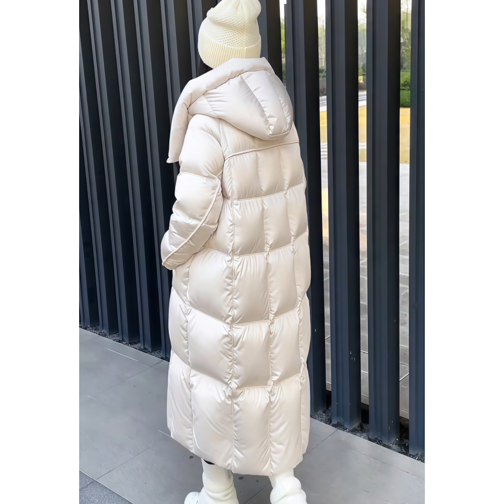 2025年冬季新款韩系轻奢风简约超好看白色长款连帽羽绒服外套女装