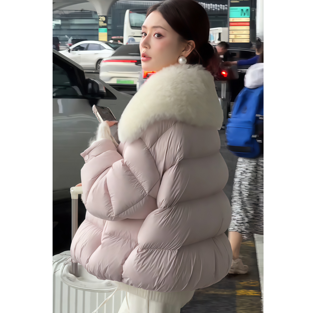 冬季名媛风淡粉色短款羽绒服外套