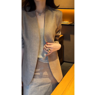 新款 外套半身裙套装 韩系百搭正装 卡其色直筒西装 女 中长款 2026春季