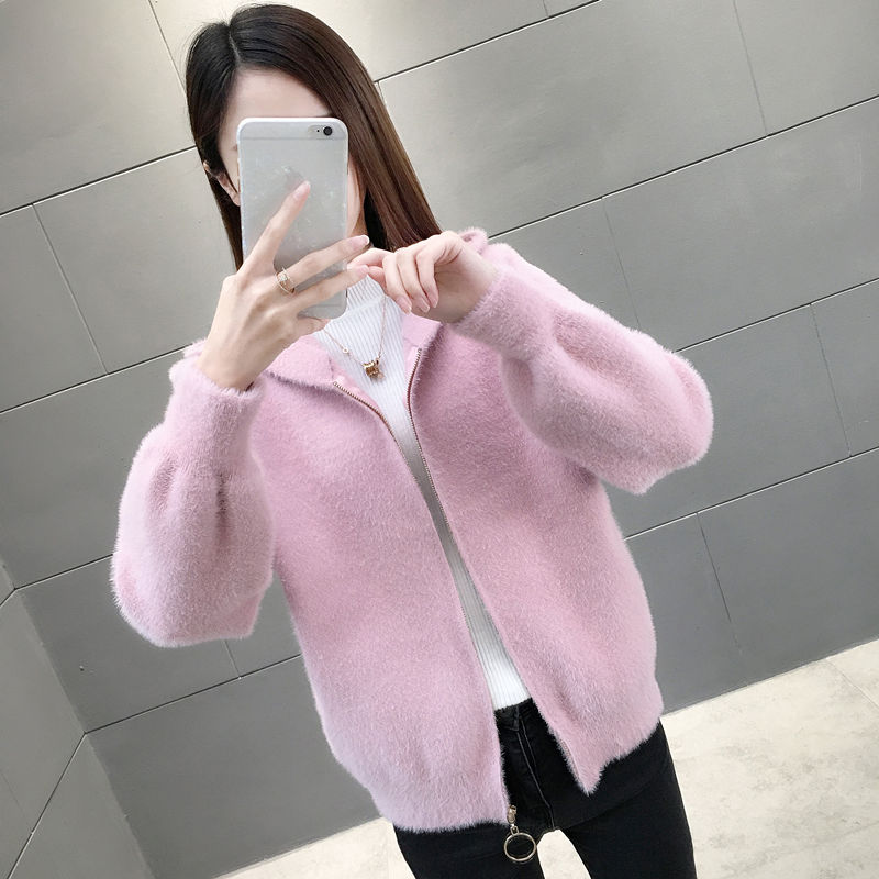 网红毛衣小外套女新款仿水貂绒