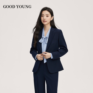 GOOD YOUNG藏青色女西装小脚裤面试考公教资职业西装套装职业装