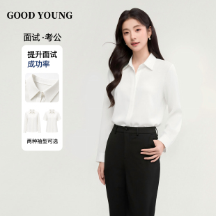 GOODYOUNG白色长袖职业面试正装衬衫女雪纺翻领轻熟百搭显瘦上衣
