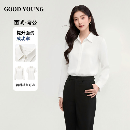 GOODYOUNG白色长袖职业面试正装衬衫女雪纺翻领轻熟百搭显瘦上衣