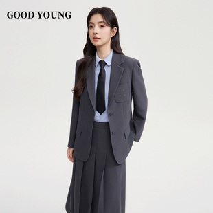 GOOD 高级感职场通勤正装 2025春秋新款 职业面试 YOUNG灰色女西装