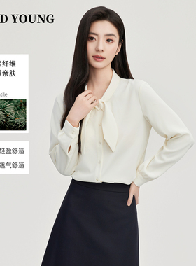 GOODYOUNG雪纺蝴蝶结衬衫女教资穿搭职业正装飘带白色女士小个子