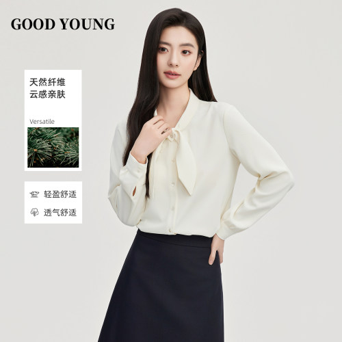 GOODYOUNG雪纺蝴蝶结衬衫女教资穿搭职业正装飘带白色女士小个子