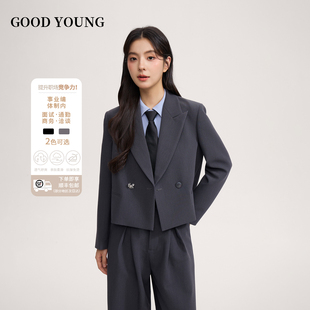 上衣通勤面试正装 金属一粒扣高级感女西装 春秋 YOUNG灰色短款 GOOD