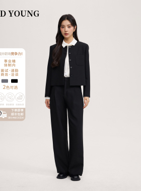 GOOD YOUNG圆领短款黑色西装上衣女春秋新款高级感西服面试通勤
