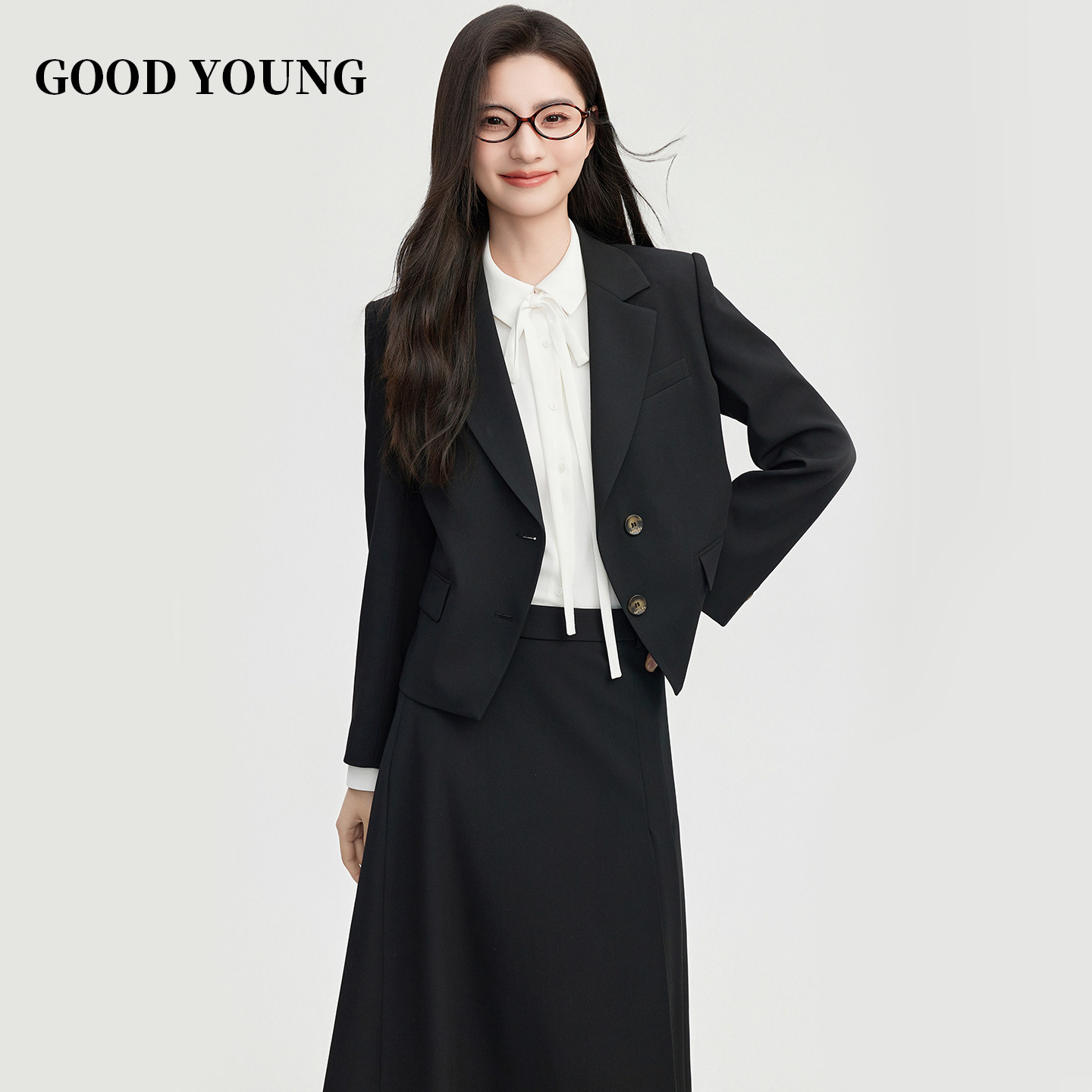 GOOD YOUNG 黑色西装套装女春通勤毕业答辩面试小个子高级感西服