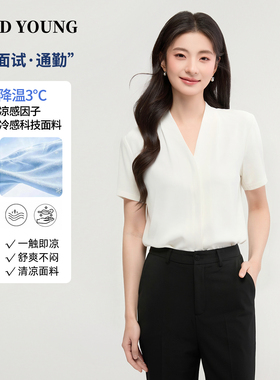 GOODYOUNG白色春夏开衫V领短袖衬衫抗皱高级感面试衬衣职业通勤女