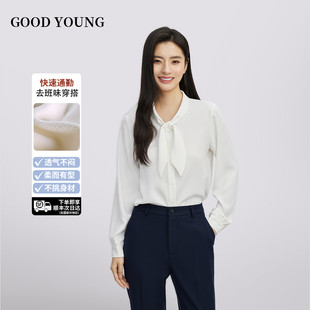 GOODYOUNG2025雪纺蝴蝶结衬衫女教资穿搭职业正装飘带白色女士