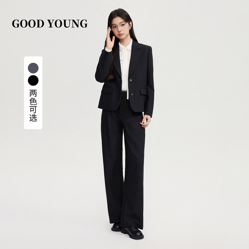 GOODYOUNG短款黑色百褶裙西装