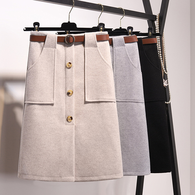 高腰半身裙秋冬女2018新款包臀裙chic港味复古中长款毛呢a字裙子