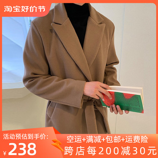 纯色风衣男 毛呢大衣男双面羊绒呢子外套男2021年新款 秋冬季 中长版