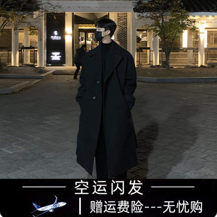 冬季超长款加厚毛呢大衣男韩v版时尚休闲帅气过膝羊绒呢子外套风