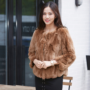 7分袖 獭兔毛外套皮草短款 韩版 宽松大码 女反 2024年特价 新品 新款