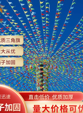 彩旗三角串旗批发小彩旗装饰婚礼婚庆公司开业彩条三角旗10条包邮