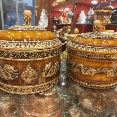 新款藏式客厅摆件藏族龙纹糌粑蒙古族糖果盒储物罐酥油盒