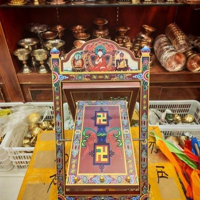 新品苯教印花书架可折叠实木架藏式架阅读架翻看书架加厚家用