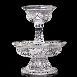 藏式玻璃护法杯八吉祥彩色白色供佛水酒杯西藏佛堂供水杯玻璃供杯