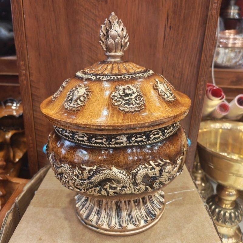 藏式糍粑盒643八宝吉祥炒米碗树脂不锈钢内胆储物盒藏民族餐具