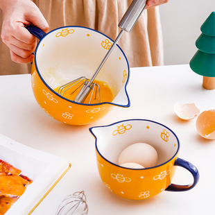MAR三月｜搅拌碗陶瓷打蛋碗尖嘴引流杯烘焙面糊碗家用烤箱手柄碗