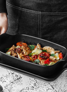 MAR三月｜烤盘双耳盘子磨砂黑色陶瓷餐具烤箱碗芝士焗饭盘西餐盘