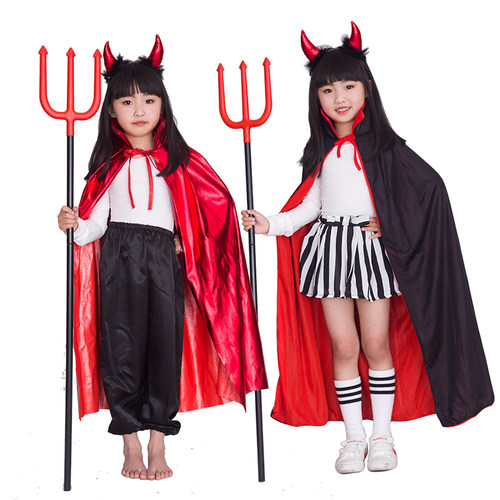 万圣节儿童服装披风牛魔王黑红披风牛角牛叉妖怪cos服表演服cos