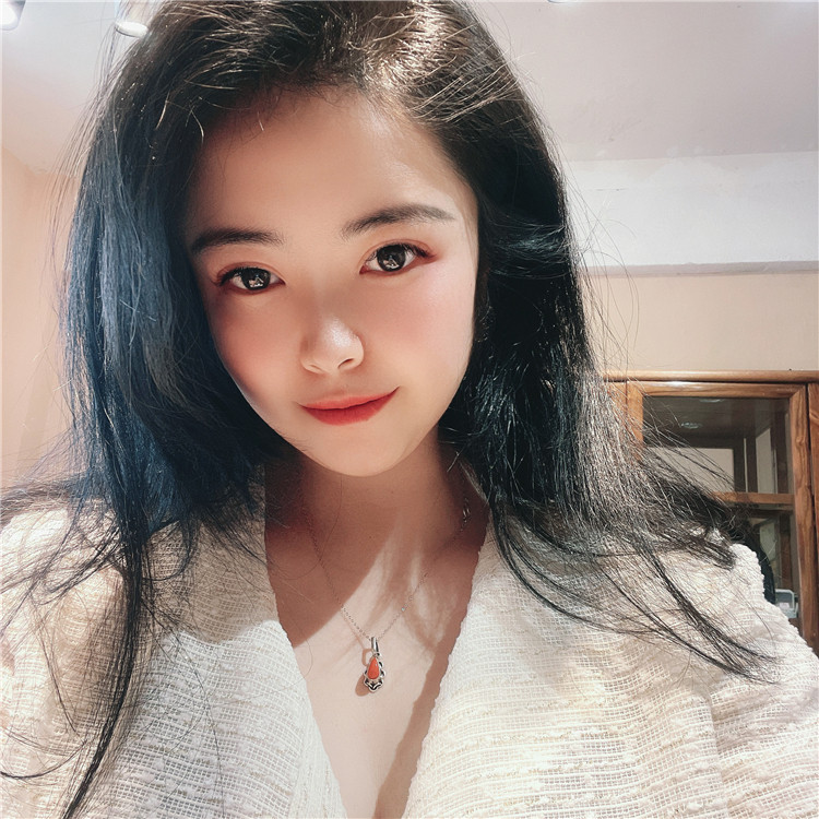 ninisn 胸口朱砂痣 尼泊尔手工雕花镶嵌有机宝石情侣纯银包边吊坠