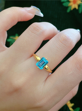 ninisn情侣蓝托帕英伦风戒指