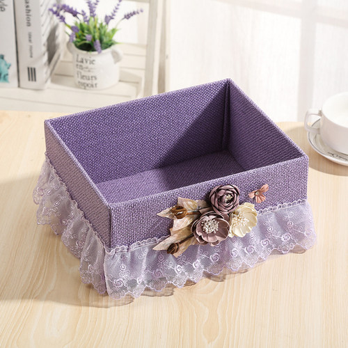 桌面杂物收纳盒蕾丝化妆品收纳筐