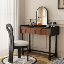 法式复古实木梳妆台斗柜一体小户型卧室60CM化妆桌中古风收纳柜子