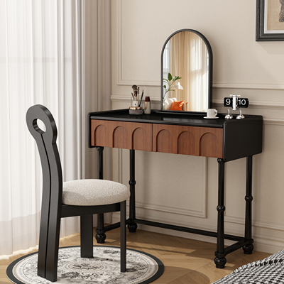 法式中古复古风黑色梳妆台小户型