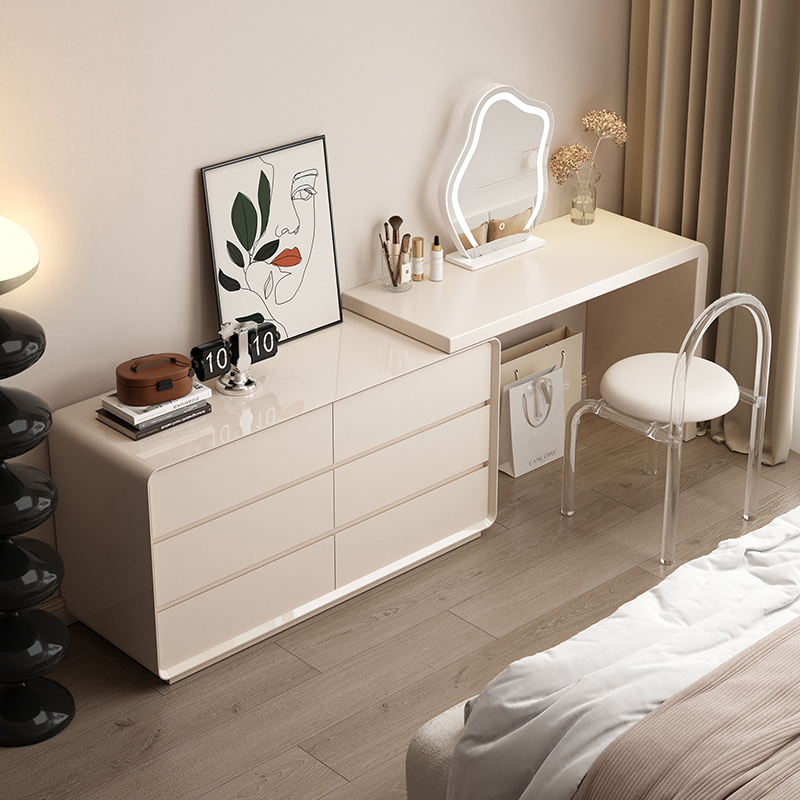 奶油风高级感床尾实木化妆桌