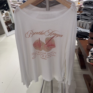 纯棉圆领长袖 春夏季 T恤叶子女宽松显瘦洋气上衣 MOMENT正品 ONE