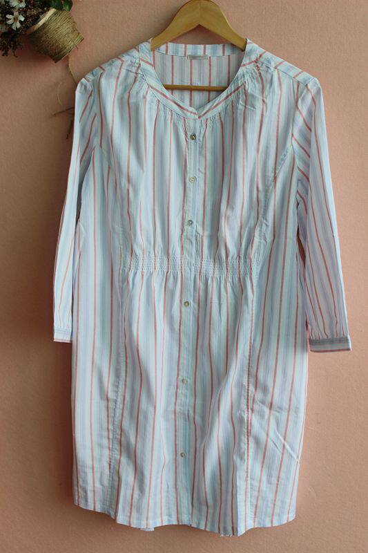 NIGHTDRESS WOMENS SUMMER COTTON 2016 SPRING NEW LONG SLEEVE WOMENS PAJAMAS PLUS SIZE KOREAN VERSION PLAID MID-SKIRT LOUNGEWEAR