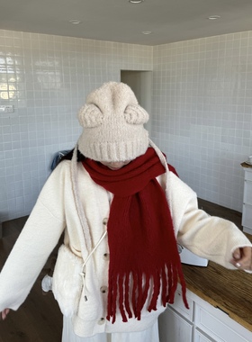 每年都会准备的红色围巾~油画红显白冬天保暖加厚软糯舒服长围巾