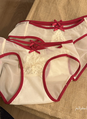 在逃公主本命年红色性感纯欲风蕾丝镂空蝴蝶结锁边少女内裤新款