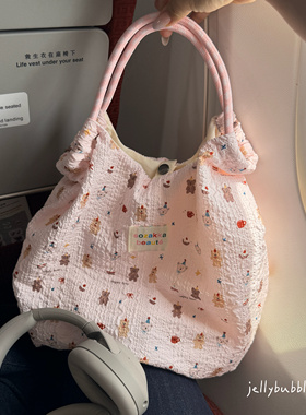 可爱薄荷曼波小熊碎花包女学生大容量手提包包布袋环保袋子单肩包