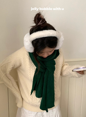 定制马尔斯绿~秋冬保暖仿羊绒软糯围巾绿色圣诞纯色保暖围巾男女