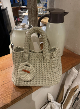 纯手工钩织款!遛弯小拎包~小巧复古针织帽手提毛线编织包手拎包包