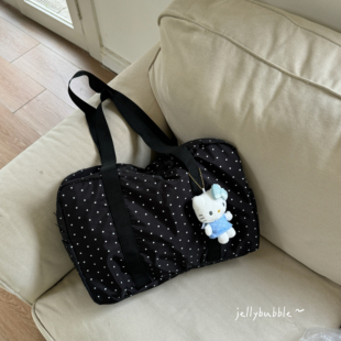 短途旅行～可爱波点黑色大容量旅行包手提运动包健身包外出收纳包