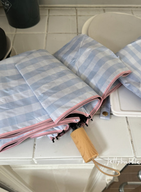 ins风蓝色格子全自动晴雨两用高颜值女遮阳伞防晒学生折叠太阳伞