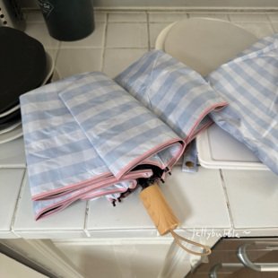 ins风蓝色格子全自动晴雨两用高颜值女遮阳伞防晒学生折叠太阳伞