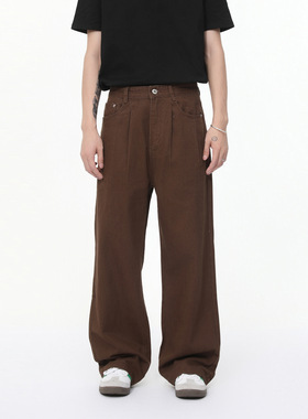 ULTIMATE GOAL 2025AW 纯色直筒褶皱设计中腰垂感百搭牛仔裤