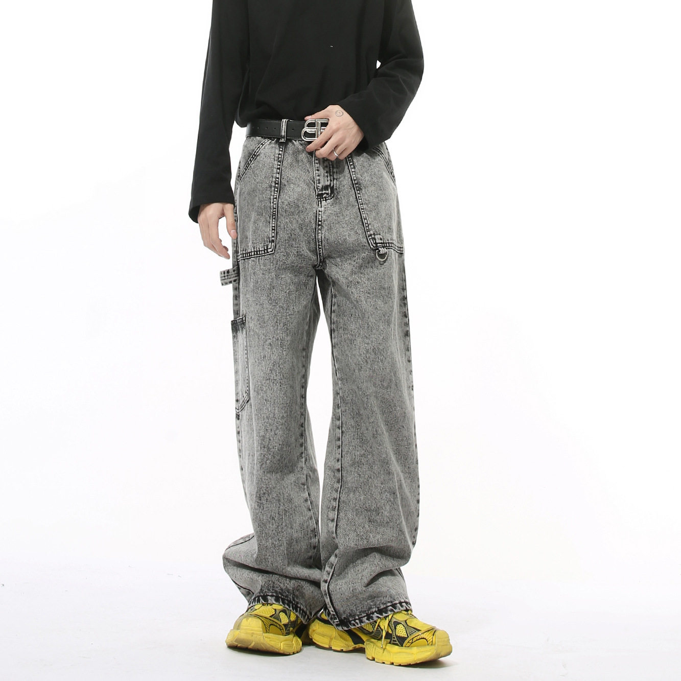 ULTIMATE GOAL 25AW 复古水洗直筒雪花牛仔裤直筒阔腿伐木裤男女