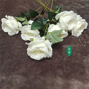 白色玫瑰单头朵束客厅装饰假绢仿真花卉单支只摆放设大朵桌面婚纱