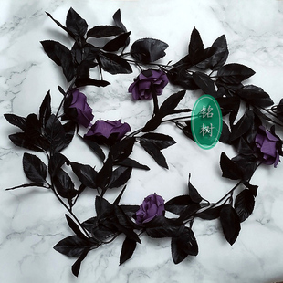仿真紫色玫瑰花叶藤条动漫萝莉万圣场密室景探案管道空调暗黑哥特