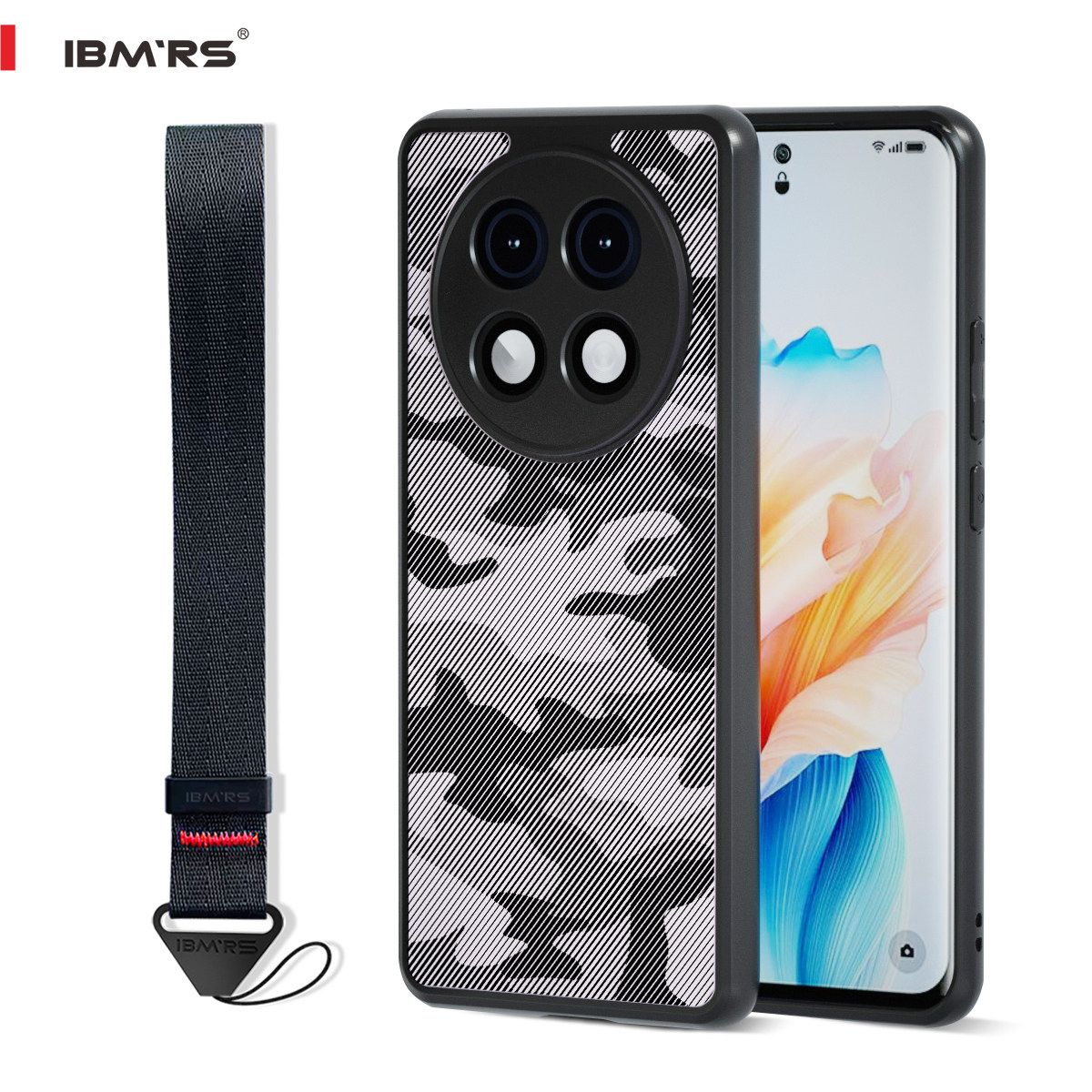 ibmrs适用Oppo A2 Pro迷彩壳防摔+挂绳孔手腕带防指纹磨砂手感